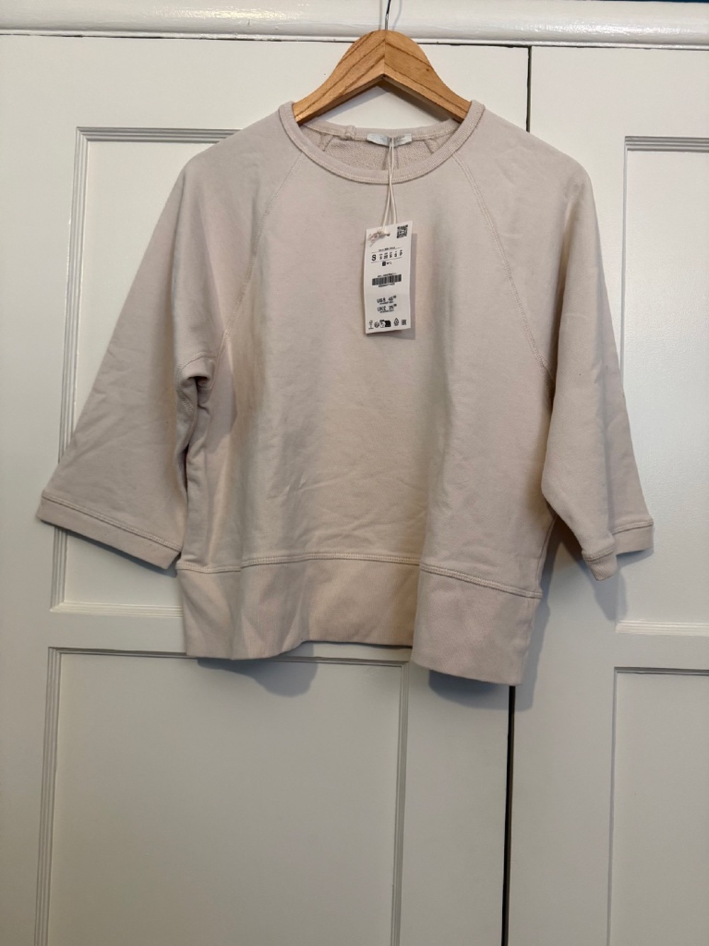 Zara Raglan Sleeve Sweatshirt Size Small Sand Cotton